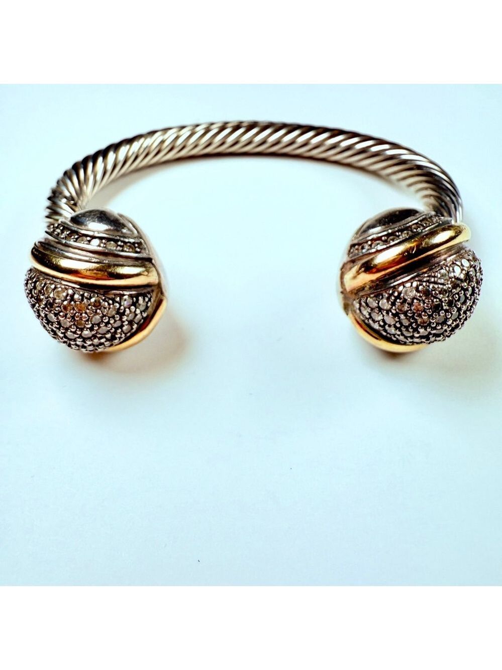 14K Gold Renaissance Cubic Zirconia Cable Cuff Sterling Silver 925 Bracelet